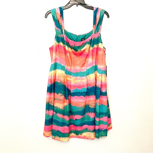 NEW Vince Camuto Plus Size 24W Square Neck Cap Sleeve Fit Flare Dress Pockets - Picture 2 of 8